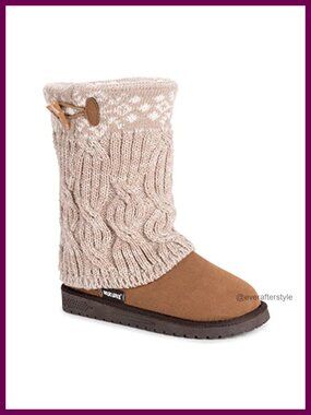 Women's Water Resistant Mid Shaft Faux Suede Knit Winter Boots
